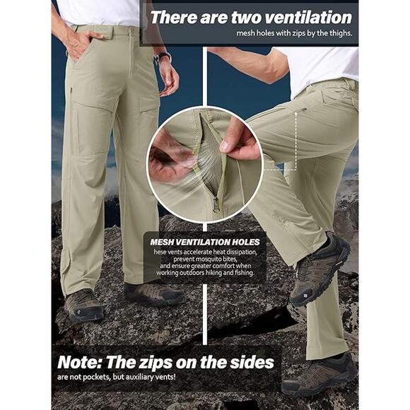 Men's Pants Size 42 Casual Cargo Stretch Pants Lightweight Waterproof UPF 50+ - Picture 6 of 7